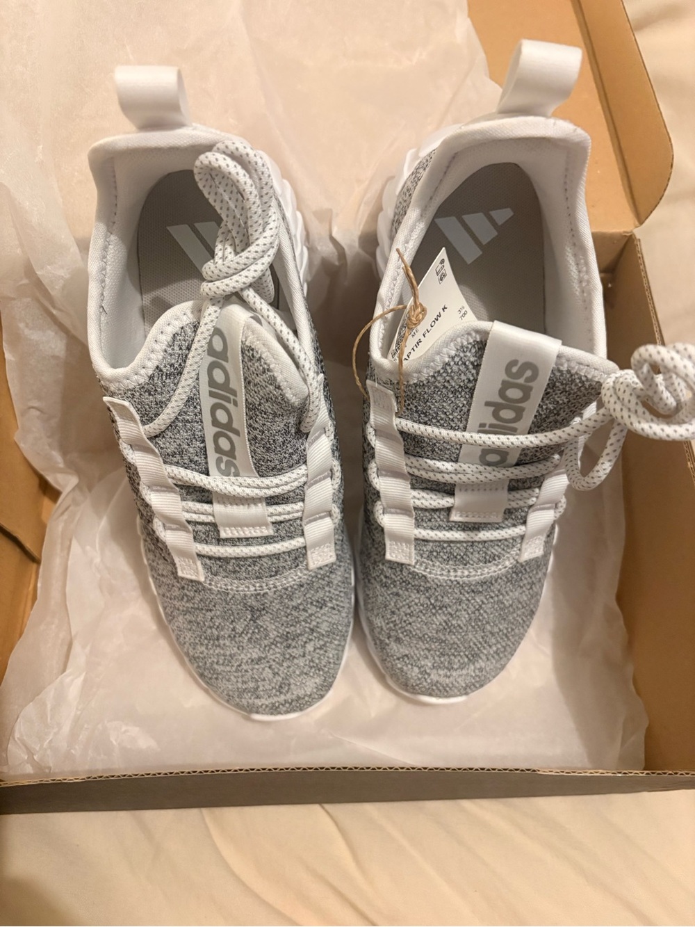 adidas Kids Grey and White Knit Slip-On Sneakers